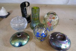 A Rosenthal glass vase, 3 items of iridescent glass and sundry