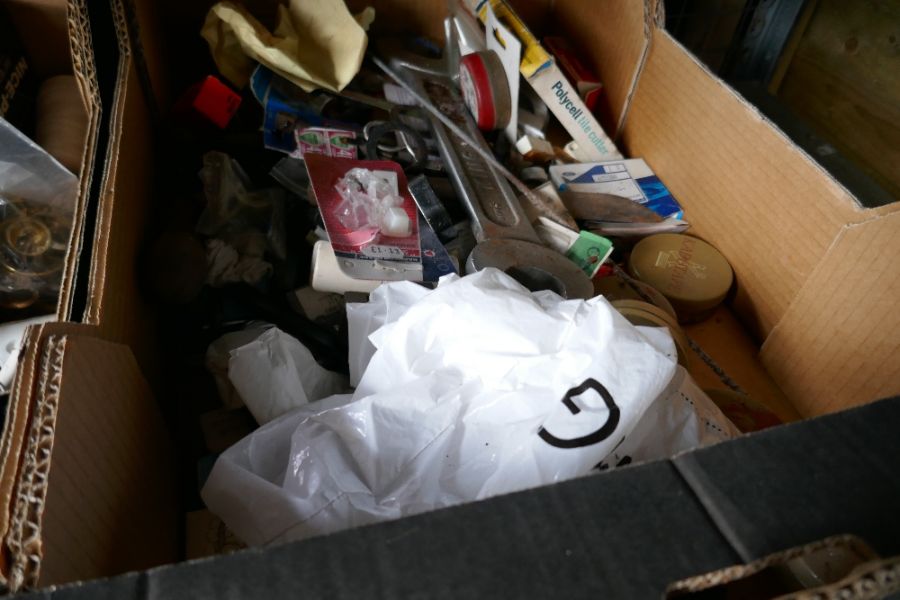 Four boxes of shed items to include large spanner, torch, small hand lathe, etc - Image 3 of 4