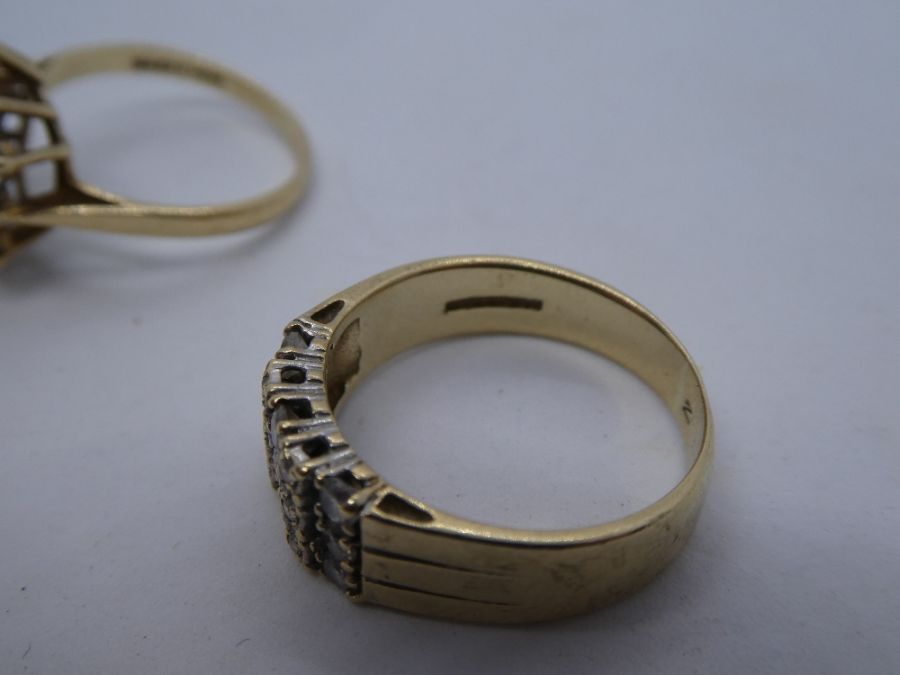 Two 9ct yellow gold dress rings, one a cluster example, marked 375, sized P & N, approx 7g - Image 5 of 5