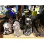 Collection of wooden, resin and stone figures of tribal and native Americans