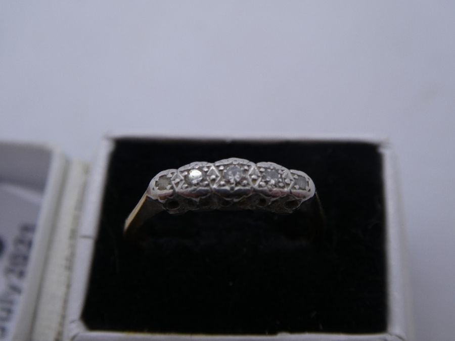 18ct yellow gold and platinum with 5 illusion set diamonds, marked 18ct and PLAT, size K, approx 1.8 - Image 2 of 4