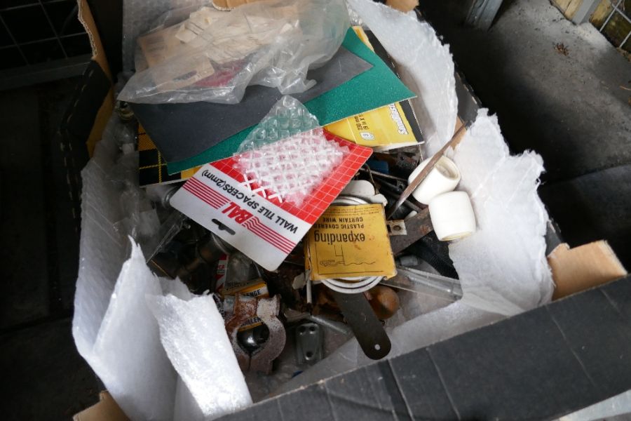 Four boxes of shed items to include large spanner, torch, small hand lathe, etc - Image 4 of 4