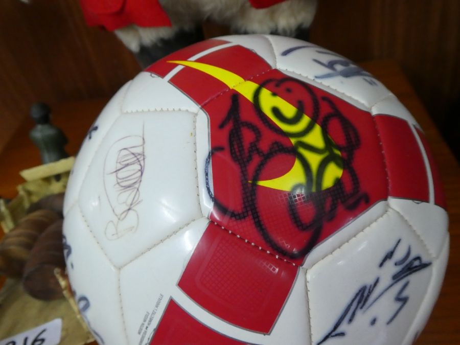 Signed football, old Paddington Bear toy and a horse and cart metal ornament and 2 pictures - Image 6 of 7