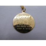 9ct yellow gold neckchain hung with a circular 'Precious friends' medallion with inscription, both m