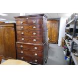 Georgian mahogany chest on chest having 2 short and 6 long drawers on bracket feet, 117cm wide