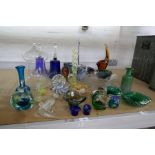A quantity of coloured and clear glass items