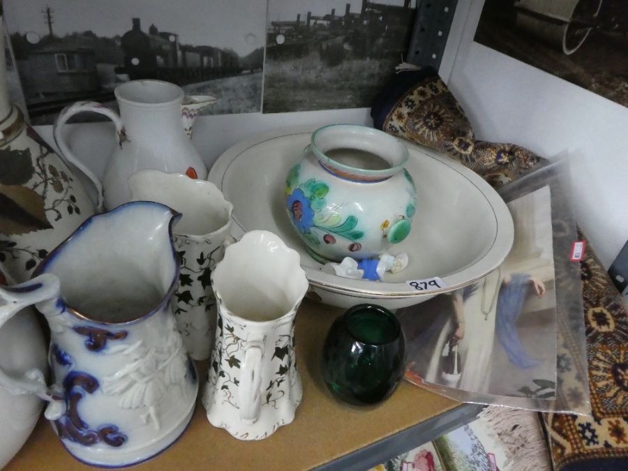 A shelf to include jugs, stoneware hot water bottles, small patterned rug, etc - Image 2 of 4