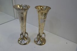 A beautiful neat pair of silver hammered Art Nouveau hand beaten design flute vases. Hallmarked Lond