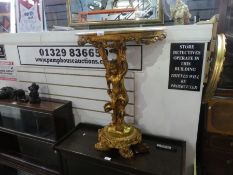 French style carved gilt console table supported cherub on 4 lion paw feet