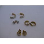 Pair of 9ct yellow gold Zircon embezzled hoops marked 375 and yellow metal pair of hoop earrings, pa