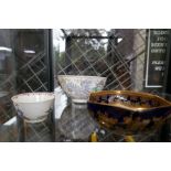 A Japanese Satsuma hexagonal bowl, interior decorated figures and 2 Chinese bowls