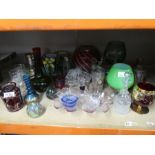 Coloured glass to include vases, dishes, cups, etc