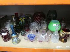 Coloured glass to include vases, dishes, cups, etc