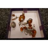 Selection of silver and amber jewellery to incl. earrings, pendants etc