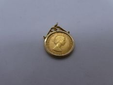 22ct full sovereign, dated 1968, Young Elizabeth & George and the Dragon in 9ct pendant mount, gross