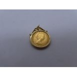 22ct full sovereign, dated 1968, Young Elizabeth & George and the Dragon in 9ct pendant mount, gross