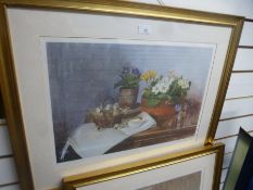 After Muriel Pemberton, still life of mixed flowers in a bowl, reproduction in colours, signed and n