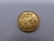 22ct gold full sovereign, dated 1892, George and The Dragon and Jubilee Head Victoria, mint mark wor