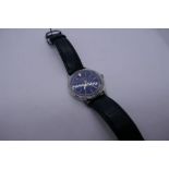 Gents 'Bulova' stainless steel wristwatch, on black leather strap