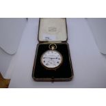 Vintage 9ct pocket watch, Saqui & Lawrence, London with enameled dial, with case marked 41823, S & A