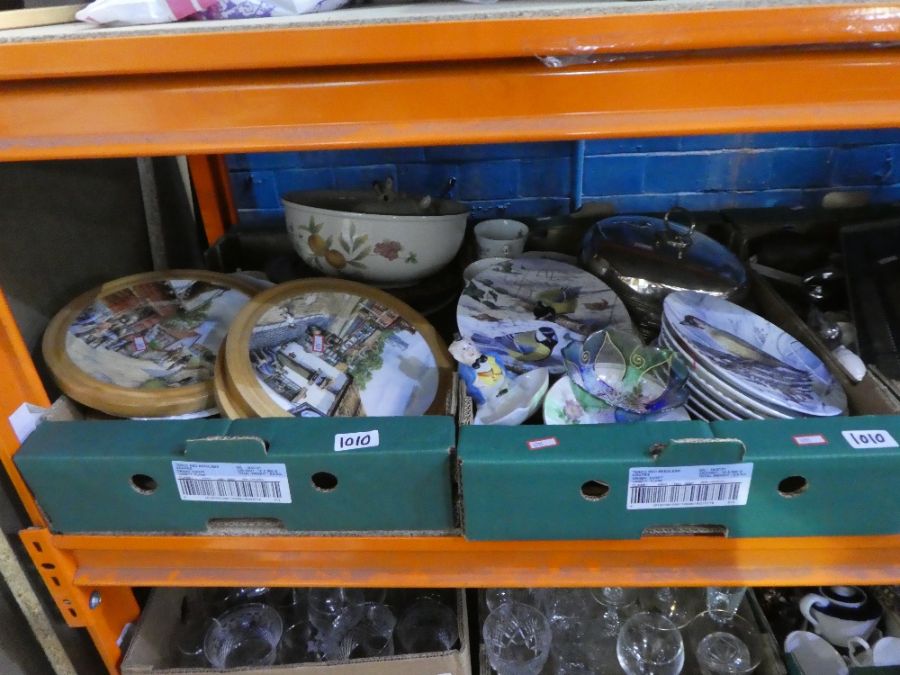 Five boxes of china and collectables to include Woods Ivory ware, collector's plates, silver plated