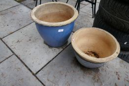 Two glazed garden pots
