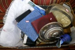 A tray of sundry to include silver plated items