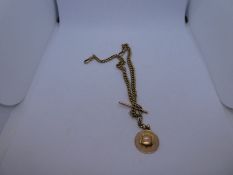 9ct yellow gold Albert chain, hung circular 9ct pendant, marked 375, length 36cm, approx 17.9g