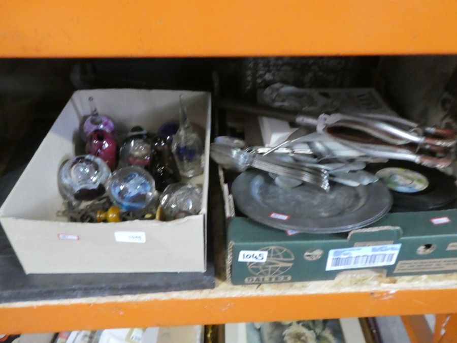 A box of paperweights and clock keys, and a box of collectables to include cutlery, silver plate, re - Image 3 of 3