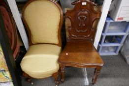 Victorian mahogany hall chair and 2 other Victorian chairs