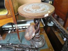 Carved African design wine table and similar standard lamp AF