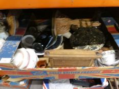 Five boxes of mixed collectables, including treen, metalware and china