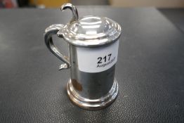 Dunhill silver plated table lighter in form of a lidded tankard