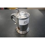 Dunhill silver plated table lighter in form of a lidded tankard