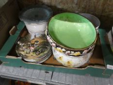 Collection of mixed items to include collector's plates, vintage alabaster items including ashtrays,