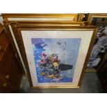 Six framed and glazed signed prints depicting flowers and water scenes, (limited editions)