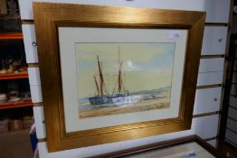 French style wall hanging mirror and two pictures, one of Swanwick Marina, by Dunleavy 14/50