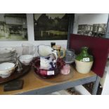 Lazy Susan, oriental tea ware, Cranberry glass bowl, jugs, etc
