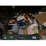 Vintage cylindrical coal box, box CDs, Lps mostly country, backpack etc