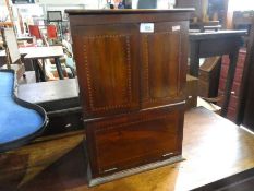 Edwardian inlaid table top cabinet, with lift lid cupboards and a drop down compartment