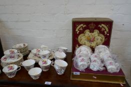 A quantity of Royal Crown Derby floral teaware and similar, the mainly Derby Posies pattern