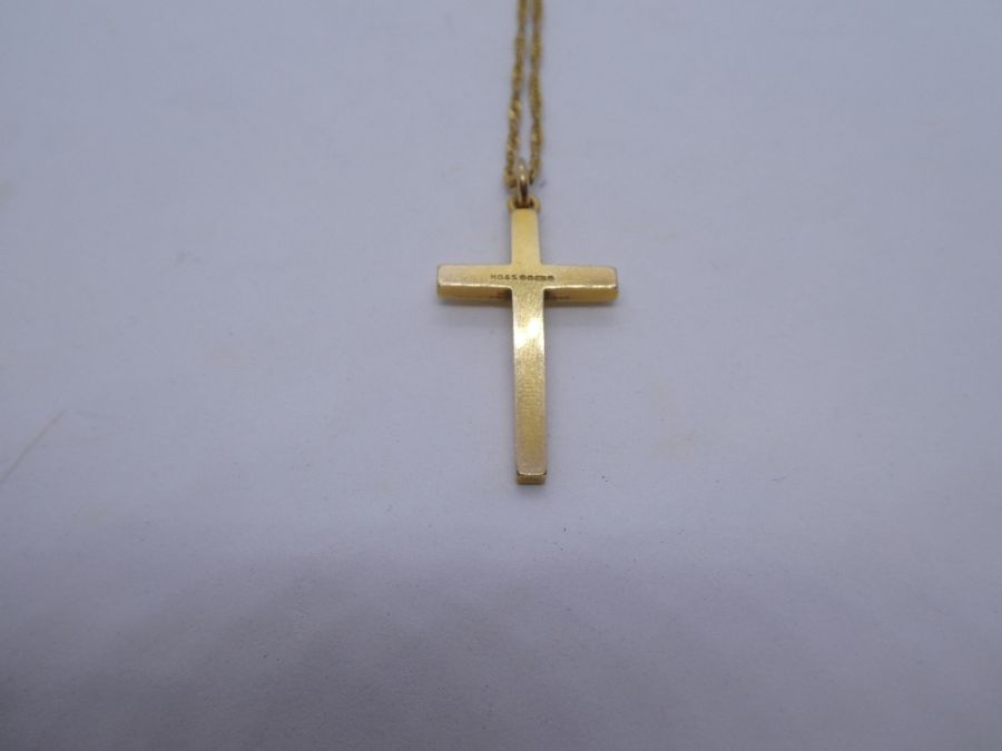 9ct yellow gold cross on 9ct twist design necklace, both marked, 5.4g approx - Image 3 of 3