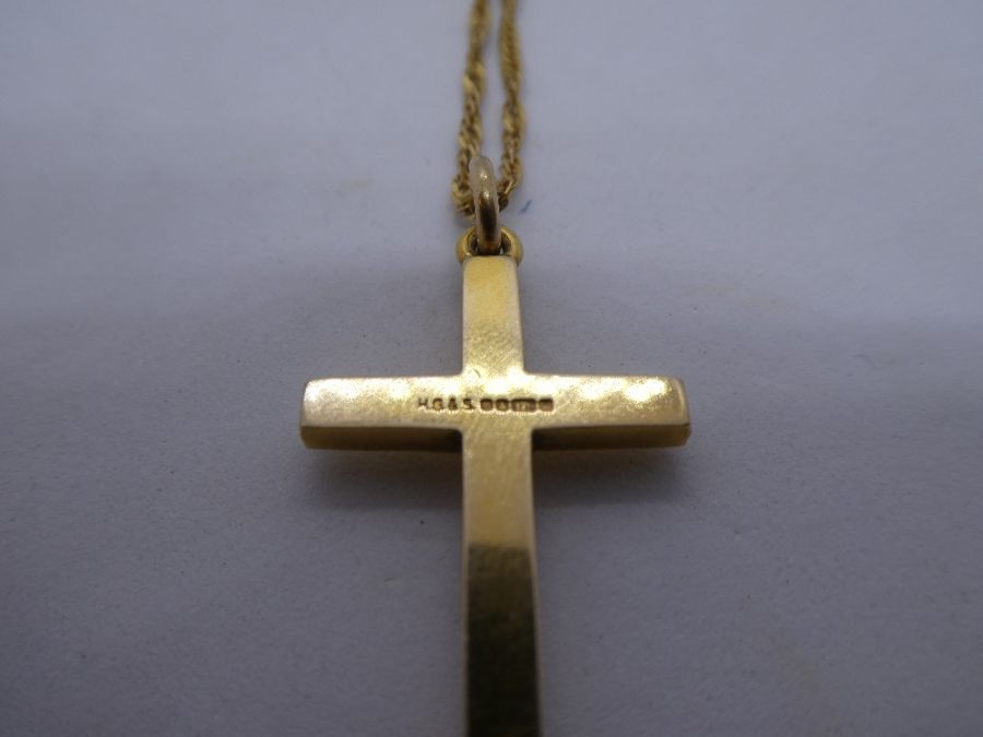 9ct yellow gold cross on 9ct twist design necklace, both marked, 5.4g approx - Image 2 of 3