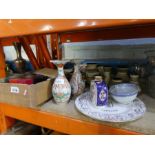 A selection of German pottery vases, a pair of small oriental vases, a box of thimbles, etc