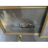 Gilt frame picture of a Military aircraft signed 'Barrie A.F. Clark' and another signed 'Coulson'