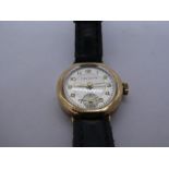 Vintage 9ct 'Invicta' wristwatch on black leather strap