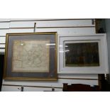 A framed map of Surrey, part of Sussex and a white framed print of the representation of the body of