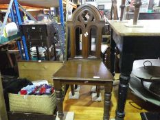 Pair of mahogany arched back occasional chairs and mahogany side table with galleried back