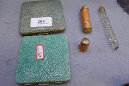 A shagreen cigarette case, a compact and two other items