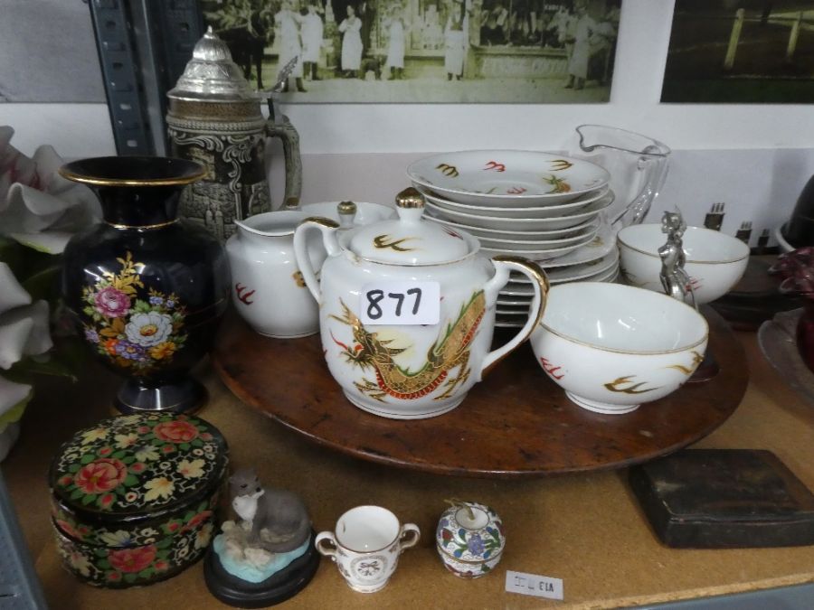 Lazy Susan, oriental tea ware, Cranberry glass bowl, jugs, etc - Image 2 of 2